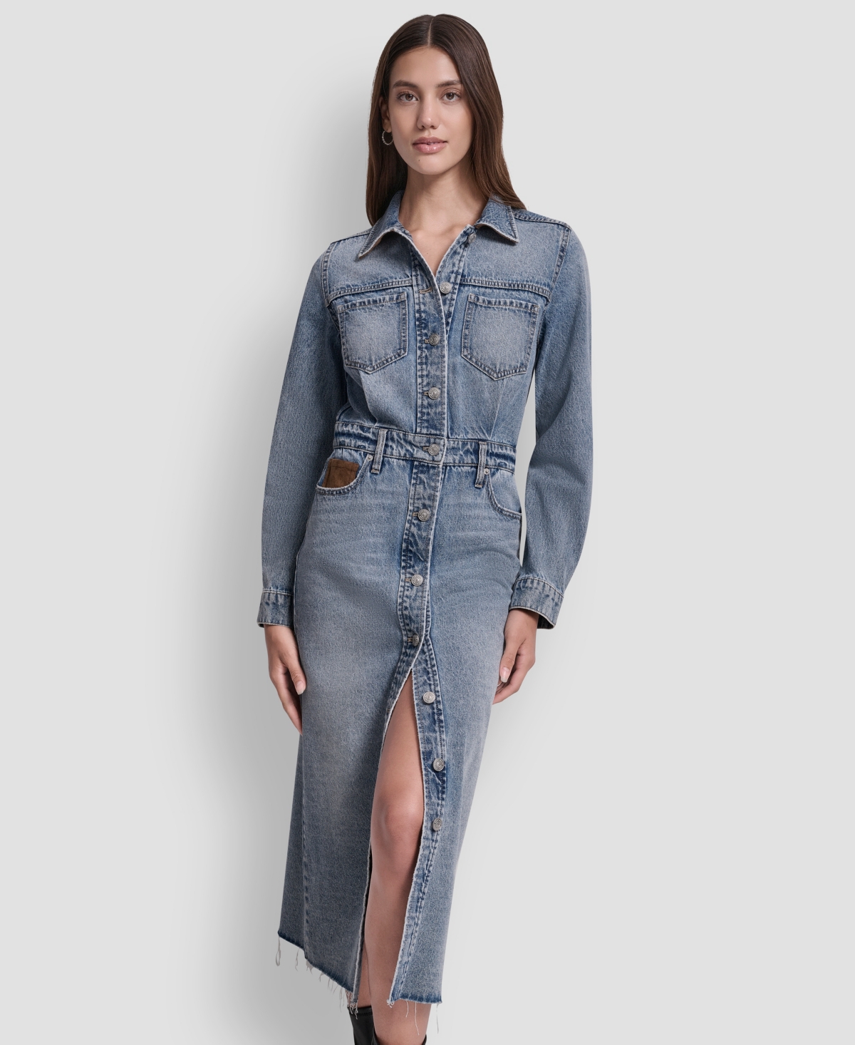 Dkny Jeans Women's Button Front Midi Dress In Blue
