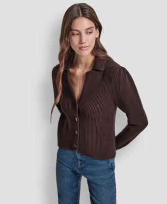 Women's Shaker Stitch Detail Cropped Cardigan Sweater