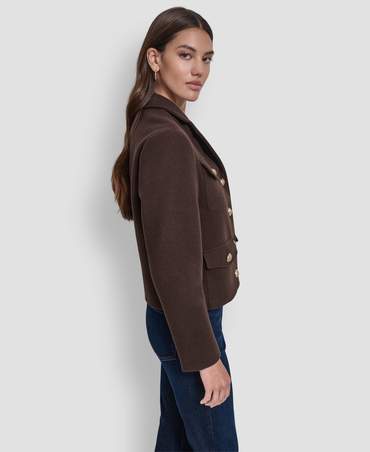 Dkny Jeans Women's Button Front Cropped Jacket In Brown
