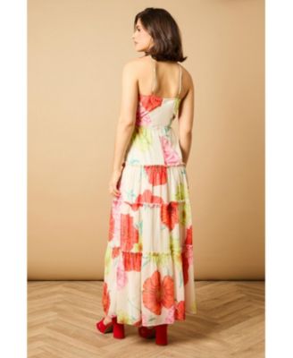 Women's Rosette Detail Halterneck Midi Dress