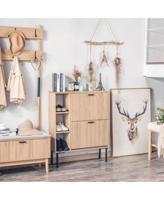 - 2-Drawer Shoe Cabinet in Solid Wood and Metal Exotic Boho Entry