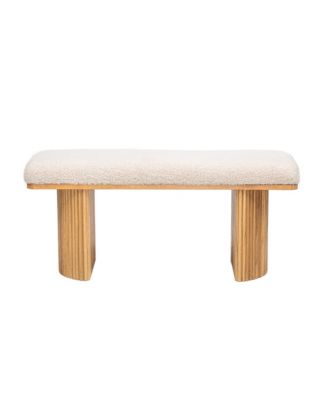 - Solid Wood and White Boucl&eacute; Bench Exotic Boho Entry