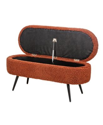 - Terracotta Boucl&eacute; Storage Bench Modern Design Style Upholstery Entry
