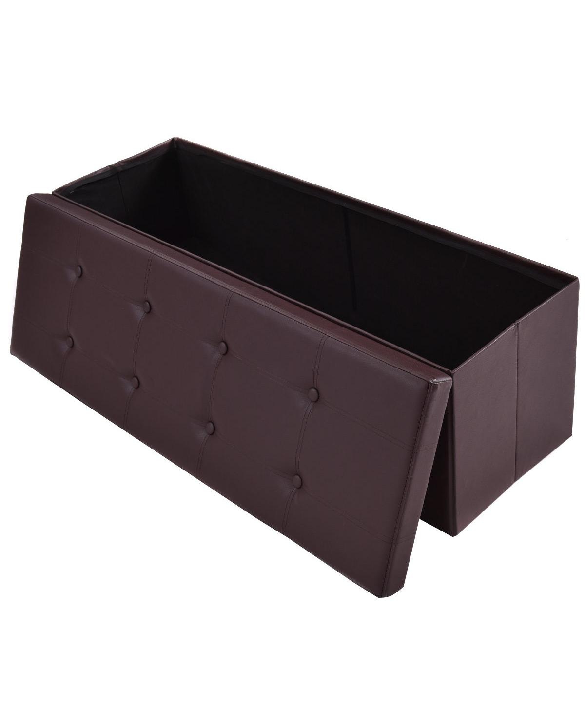 Costway 45''x15''x15'' Large Folding Storage Faux Leather Ottoman Pouffe Box Stool