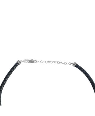 Sterling Silver Multi-Gemstone Oval Pendant Black Leather Necklace, 17 to 20 Inches