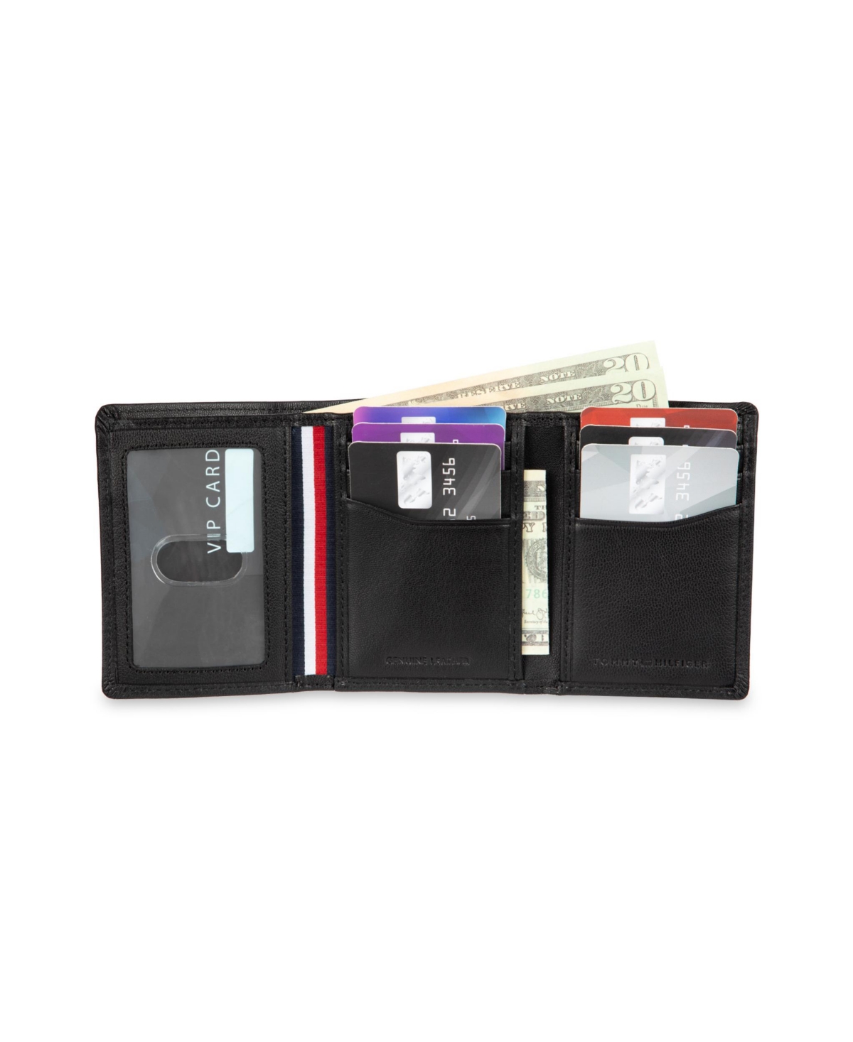 Tommy Hilfiger Men's Hidden Zipper Trifold Rfid Wallet In Black