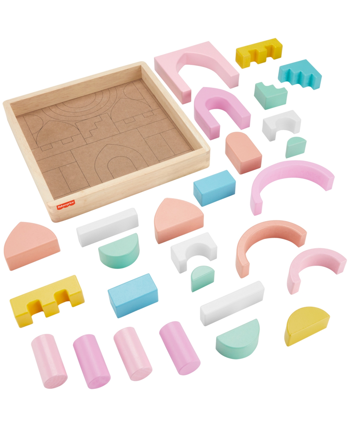 Fisher Price Toddler Toy Castle Block Set, 28 Wood Pieces In Multi