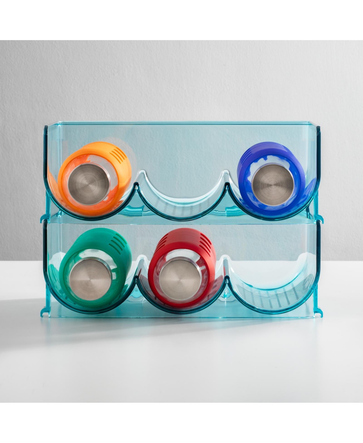 mDesign Plastic Free-Standing Stackable 3 Bottle Storage Rack, 2 Pack, Blue Tint, Usa Made