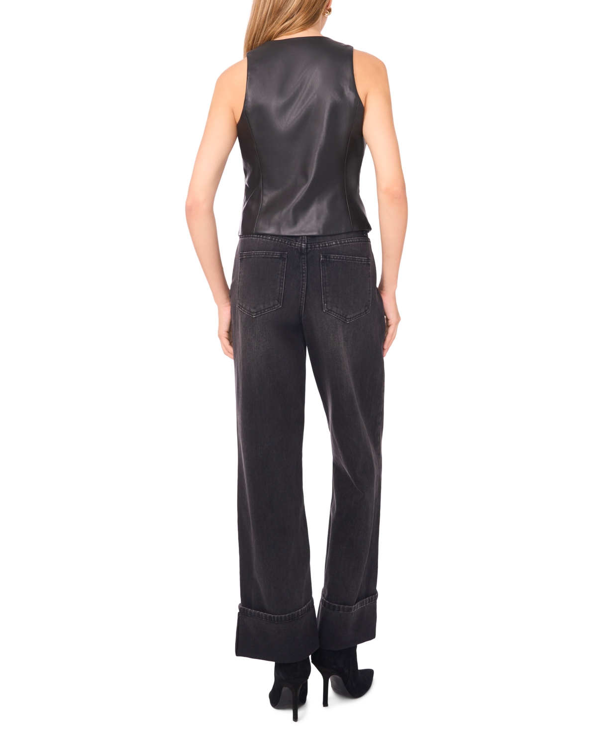 1.state Faux Leather Vest In Black