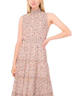 Women's Smocked Neck and Waist Tiered Maxi Dress