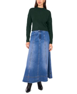 Women's Long Sleeve Mock Neck Rolled Hem Sweater