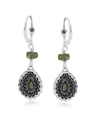 Sterling Silver Serpentine Pear-Shaped Concha Lever Back Earrings