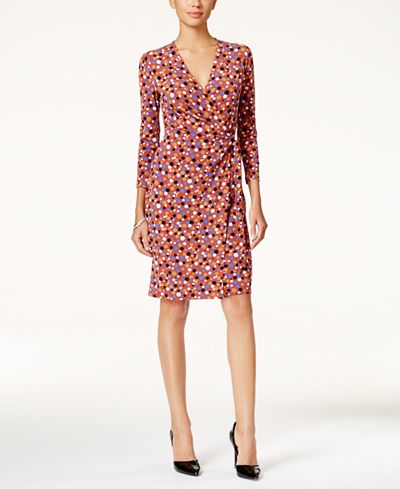 Anne Klein Polka-Dot Faux-Wrap Sheath Dress