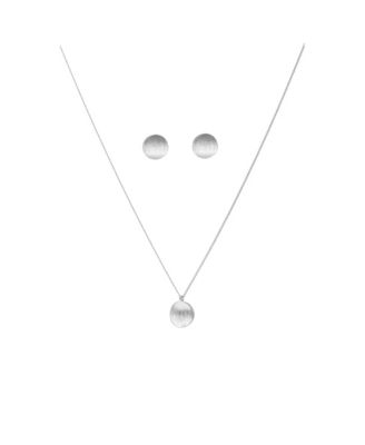 Sterling Plated Madeleine Round Disc Pendant Necklace & Stud Earrings Set