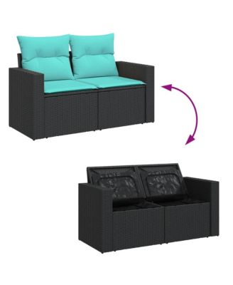 Garden Sofa Black Poly Rattan 2-Seater Adjustable Feet