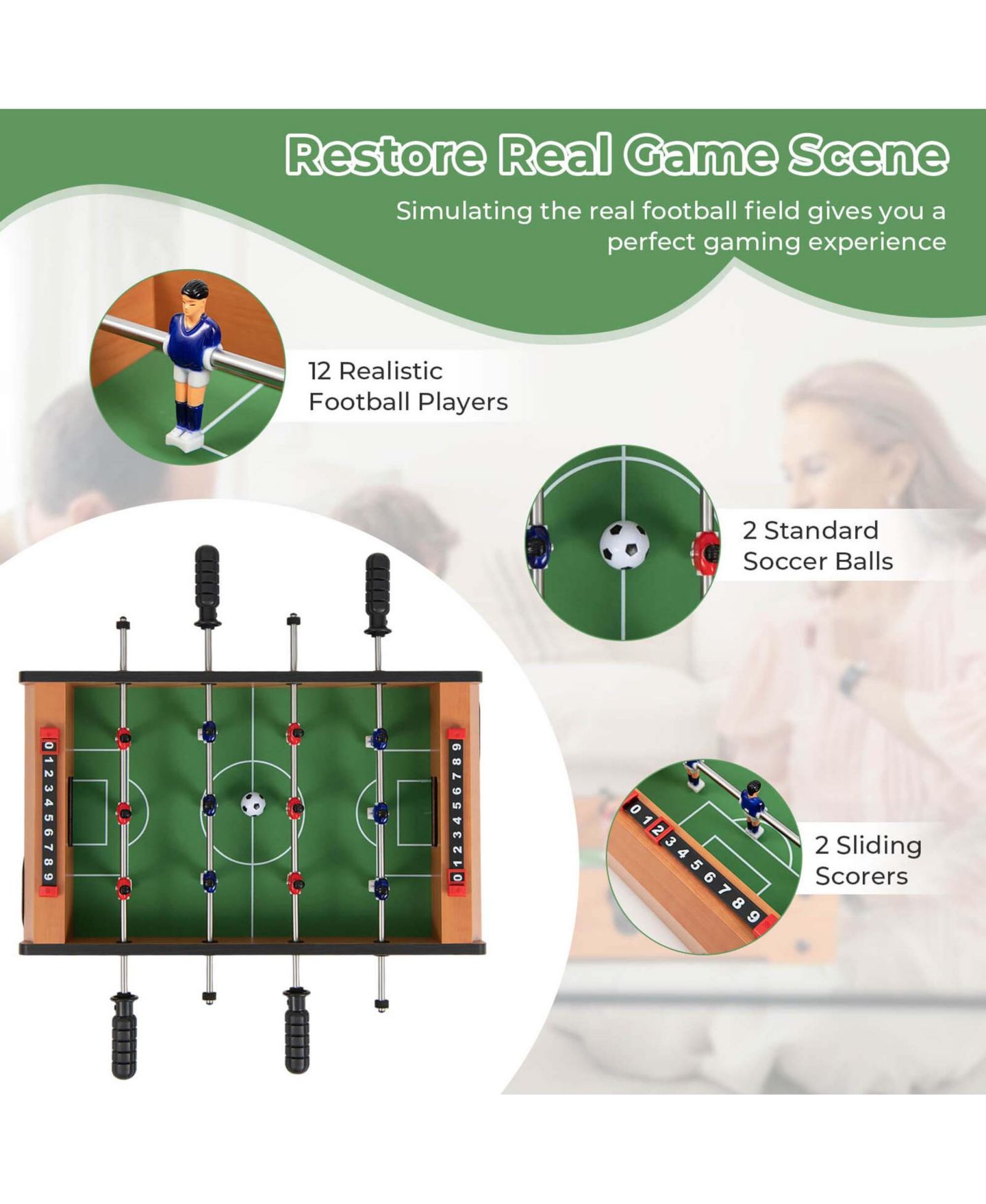 Детская игрушка Costway 20" Foosball Table Tabletop Game, Ages 3+, цвет: Натуральный — фото 7