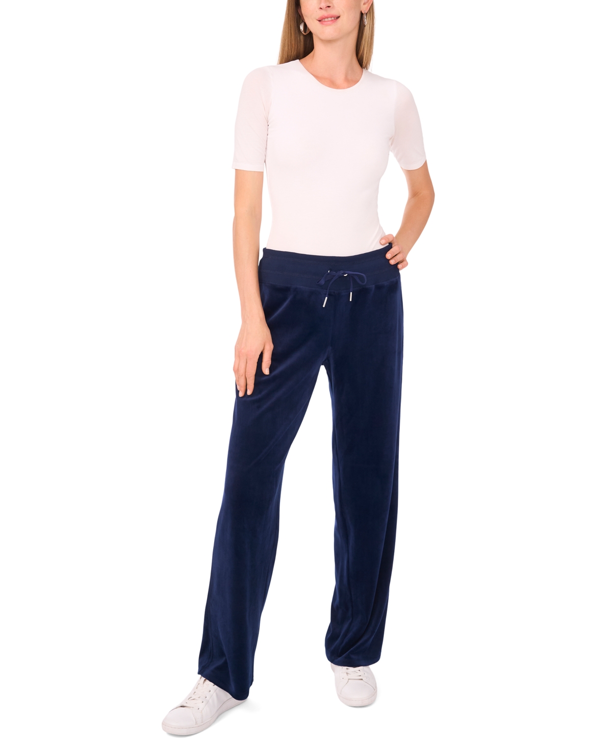 Vince Camuto Women's Velour Drawstring-waist Straight-leg Pants In Blue