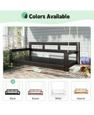 TOPMAX Acacia Wood Twin Size Porch Swing Daybed with Hanging Ropes