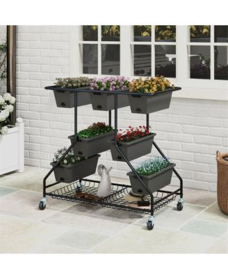 3-tier Vertical Raised Garden Bed w/ 7 Planter Boxes Drainage Holes Storage Shelf
