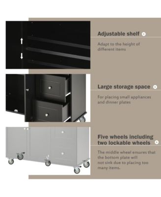 52.7" Rolling Kitchen Island with Drop Leaf, Solid Wood Top, Storage Cabinet & Drawers, Mobile Kitchen Cart