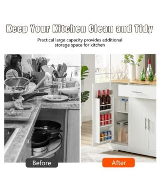 53.2" White Kitchen Island with Drawer, Cabinets, Spice Rack & Hidden Trash Can Storage, Modern Farmhouse Style-