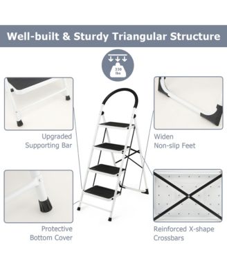 4 Step Ladder Folding Stool Heavy Duty 330Lbs Capacity Industrial Lightweight