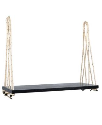 63 Inch Acacia Wood Porch Swing with Cushion and Hemp Ropes