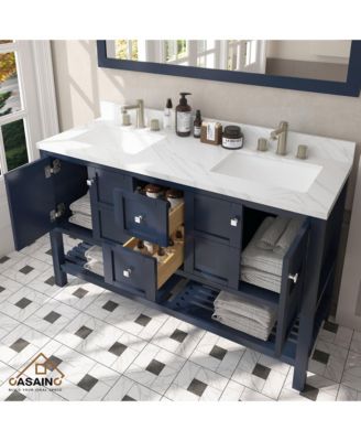 60-Inch Solid Wood Bathroom Vanity with Matching Top and Ceramic Basin