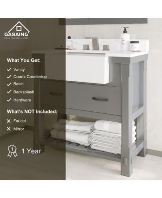 36-Inch Solid Wood Bathroom Vanity with Quartz Bullnose Top and Ceramic Basin