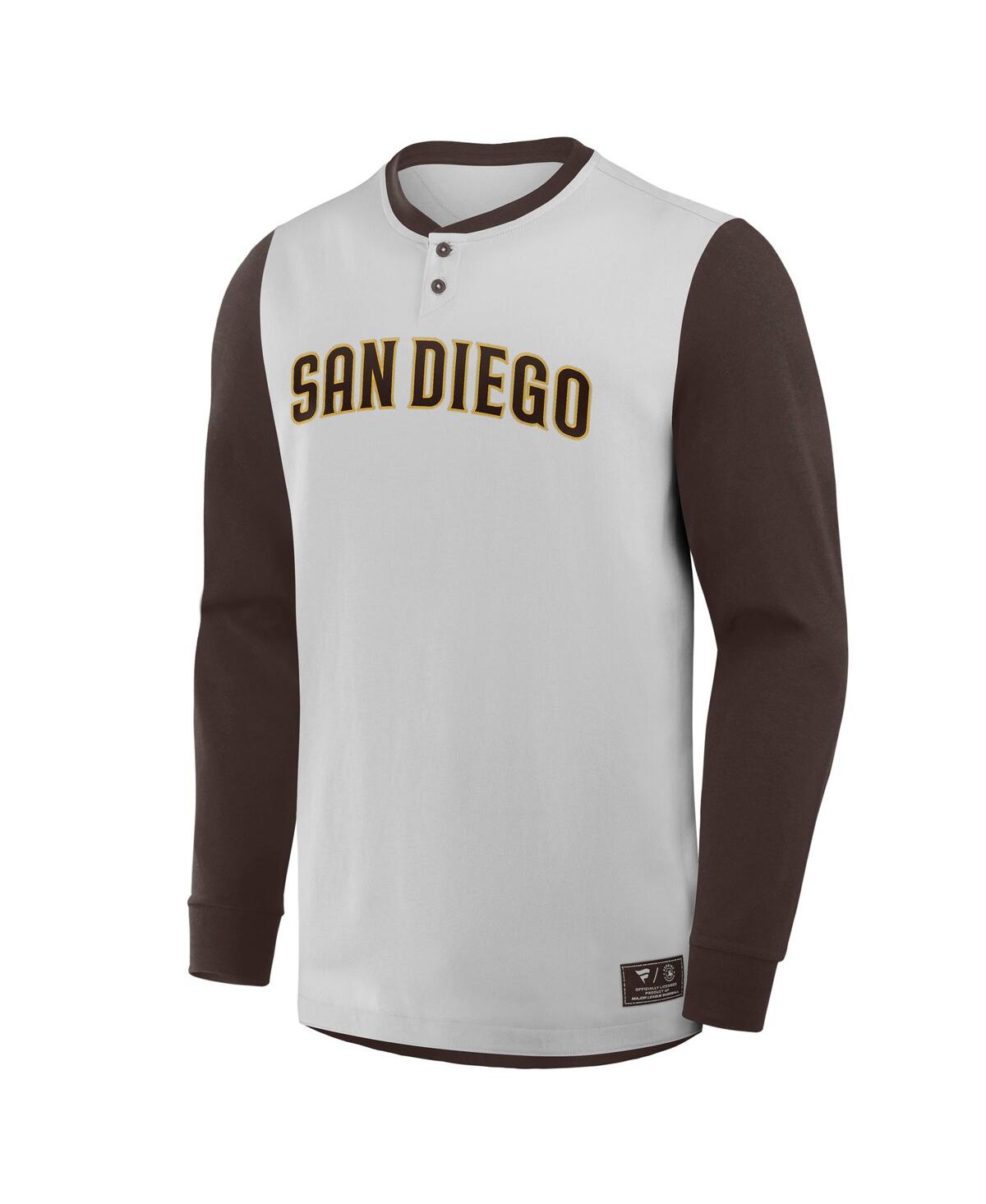 Fanatics Men's Gray/brown San Diego Padres Clubhouse Long Sleeve Henley Shirt In Multi