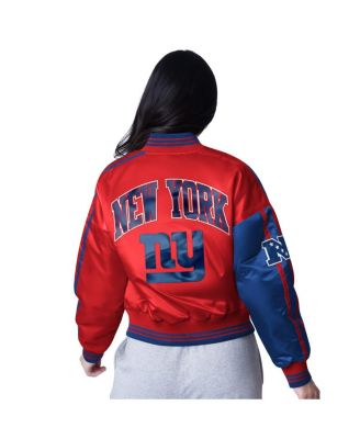 Women's Red/Royal New York Giants Cropped Full-Snap Jacket