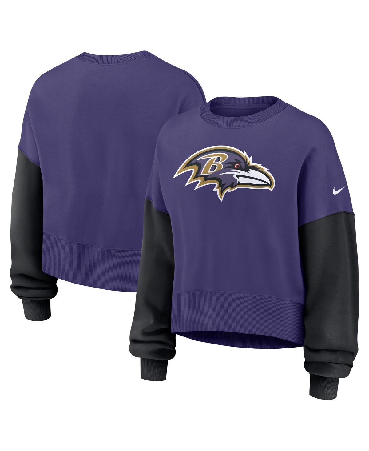 Nike Women's Purple Baltimore Ravens Oversized Color-block Pullover Sweatshirt In Purple