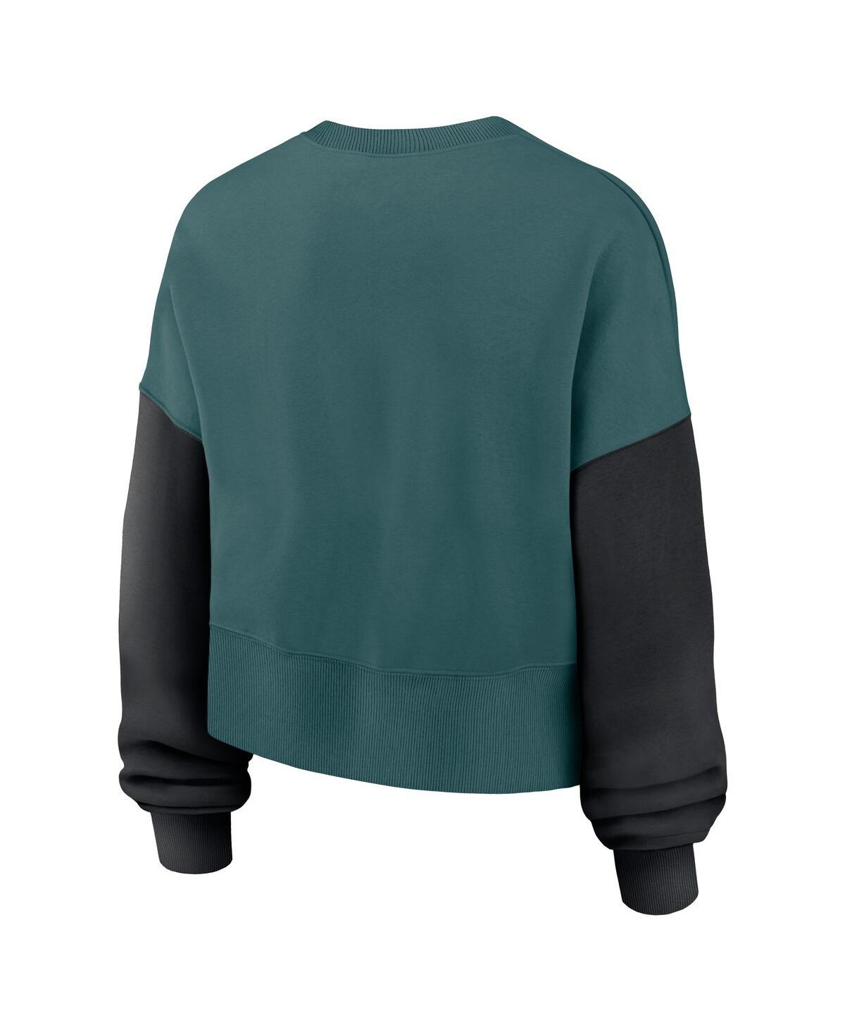 Nike Women's Midnight Green Philadelphia Eagles Oversized Color-block Pullover Sweatshirt In Green