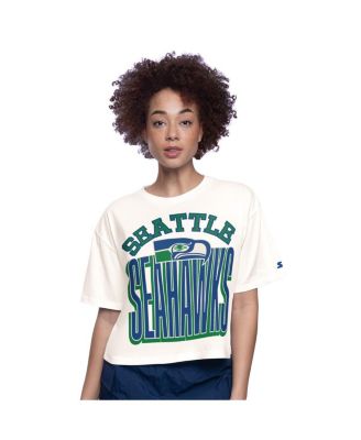 Starter - Women's White Seattle Seahawks Throwback Play the Ball Boxy Cropped T-Shirt