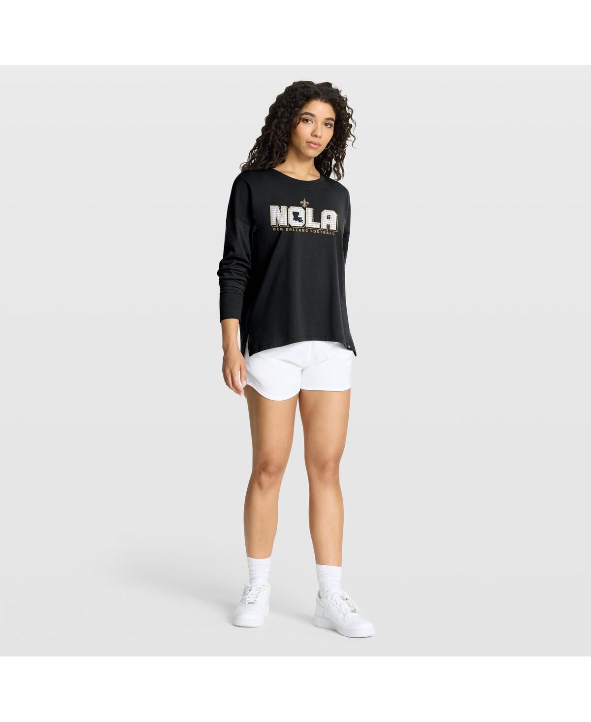 Fanatics Women's Black New Orleans Saints Hometown Sweep Long Sleeve V-neck T-shirt In Black