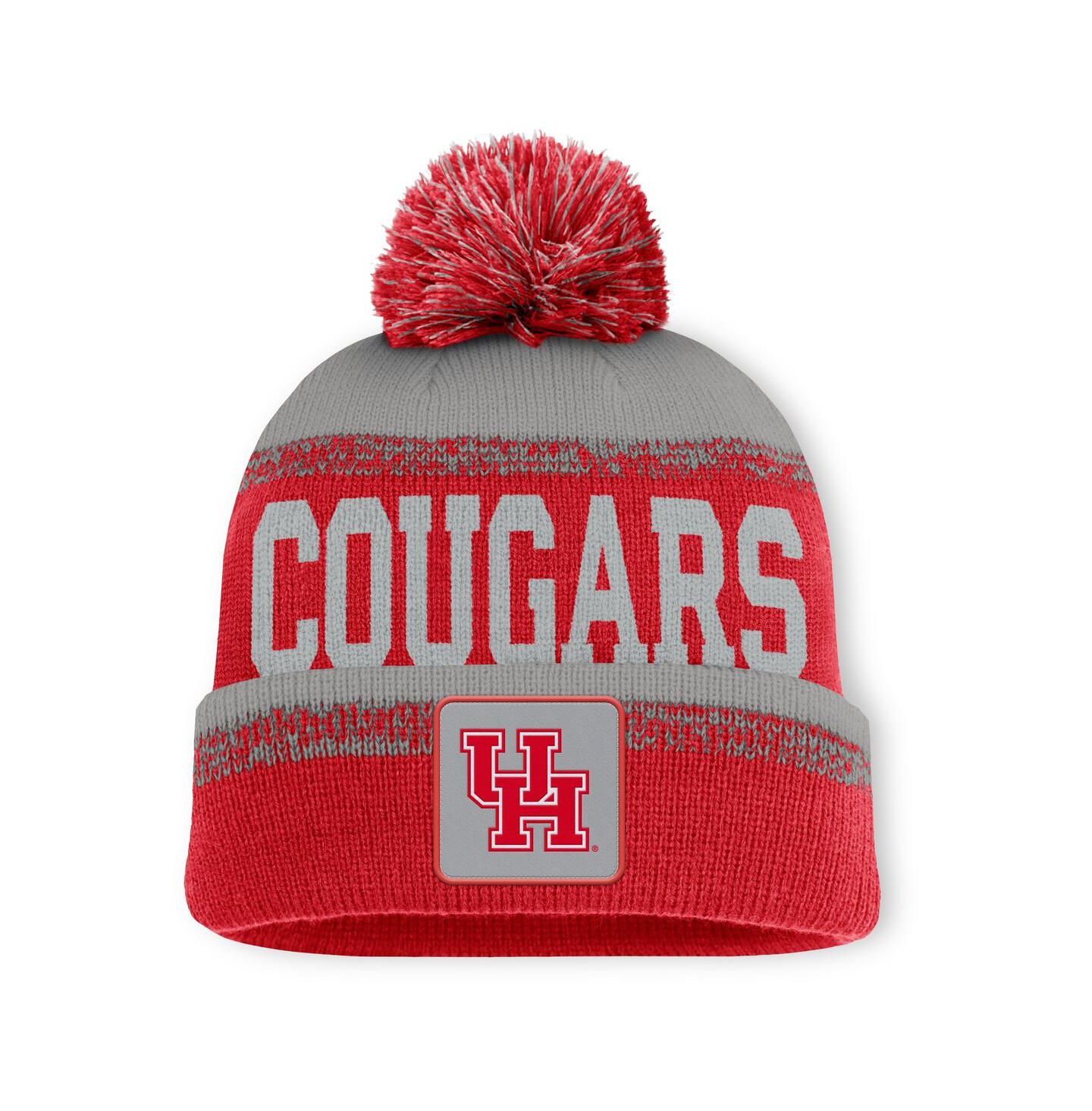 Мужская шапка Fanatics Red/Gray Houston Cougars Thrive Cuffed with Pom Knit Hat — фото 1