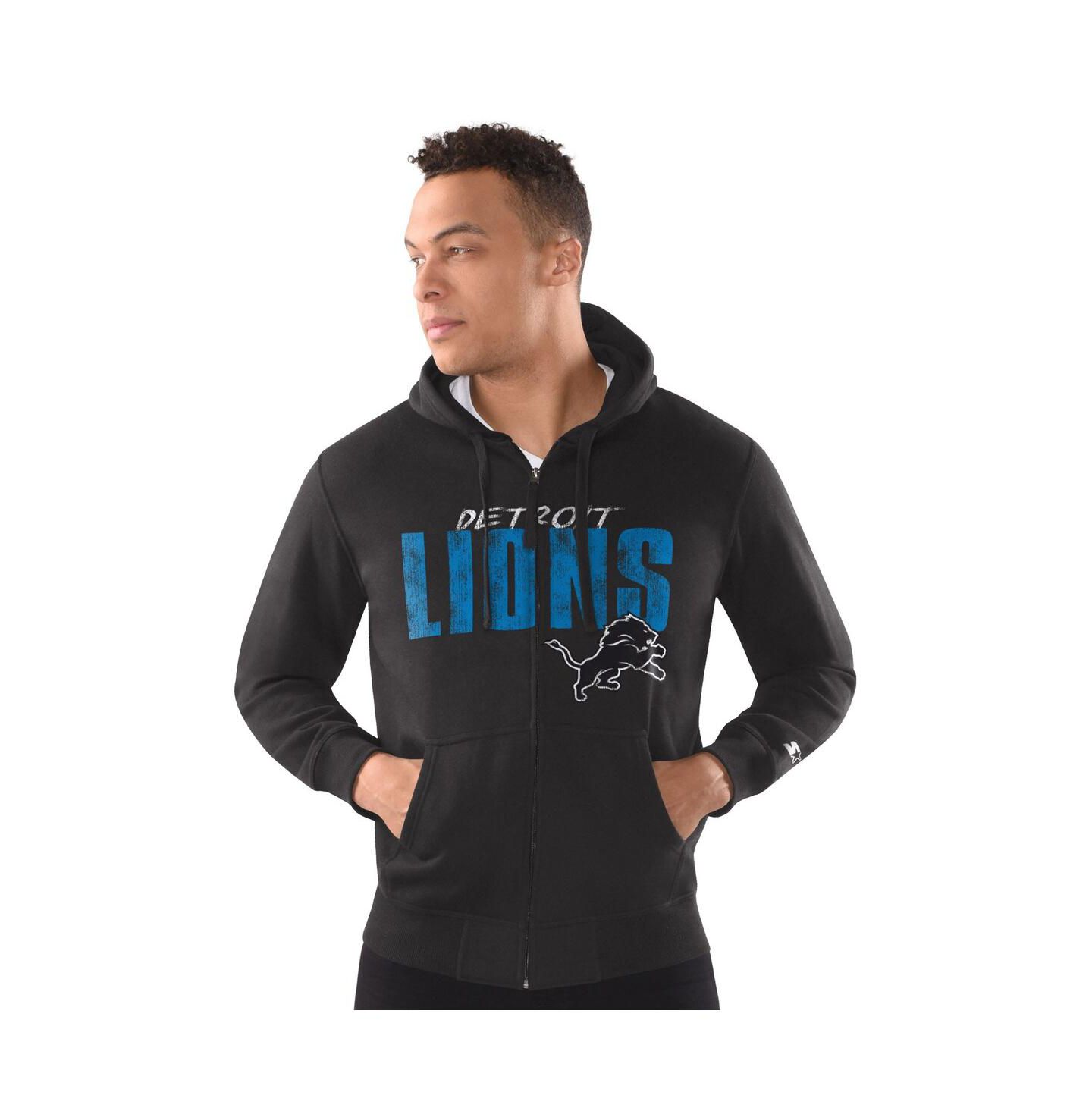 Мужское худи Starter Black Detroit Lions Distressed Classic Full-Zip — фото 1