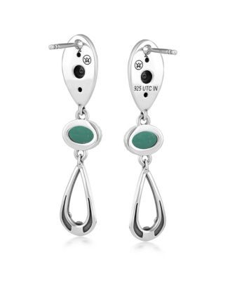 Sterling Silver Green Turquoise Teardrop Double Loop Gemstone Earrings