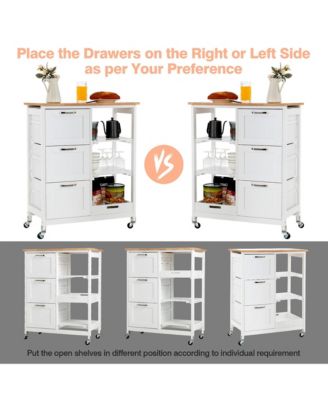Rolling Kitchen Island Utility Storage Cart w/ 3 Storage Drawers & Shelves