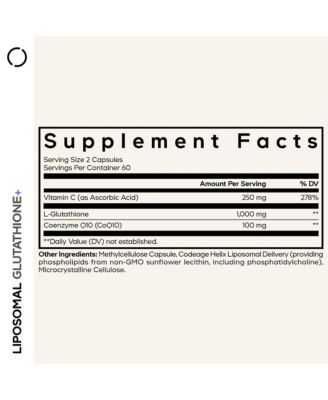 Liposomal Glutathione+ Supplement - 1000 mg Reduced L-Glutathione Pills, Ascorbic Acid, CoQ10, Skin & Antioxidant Support, 120 Capsules