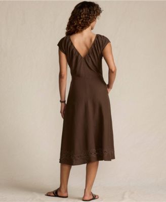 Women's Cotton Blend Short Sleeve Midi Dress with Cutwork