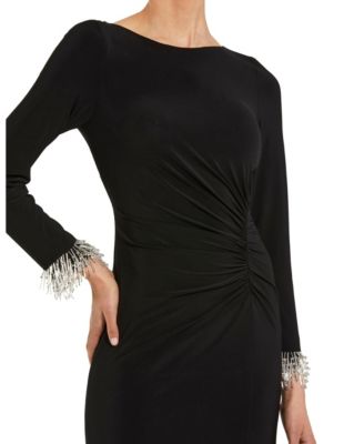Women'sLong Sleeve Jersey Gown With Beaded Cuff Sleeves
