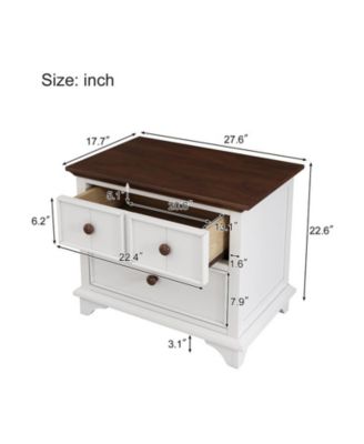 CASAINC 27.6" 2-Drawer Pine, Plywood & MDF Retro Design, Thick Legs, Space-Saving Small Wooden Cabinet