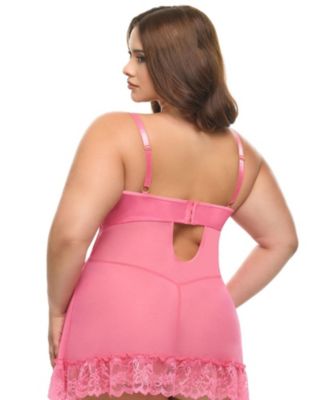 Women's Valentine Soft Cup Lace Babydoll with G-string Panty