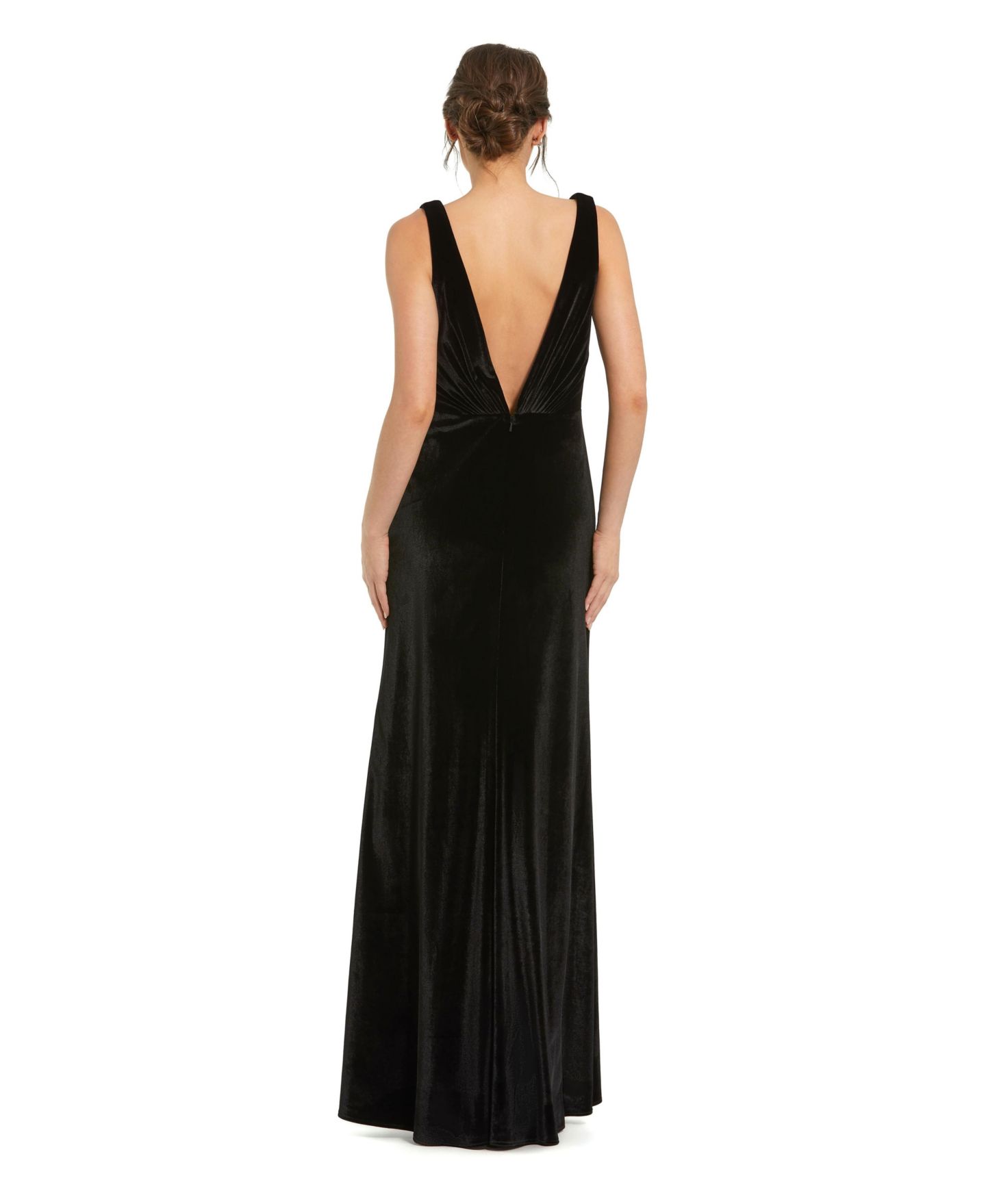 Женское платье Mac Duggal Deep V High Slit Draped Velvet Fitted Gown, цвет: Чёрный — фото 2