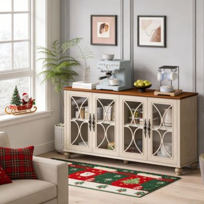 4-Door Storage Cabinet with Tempered Glass Doors