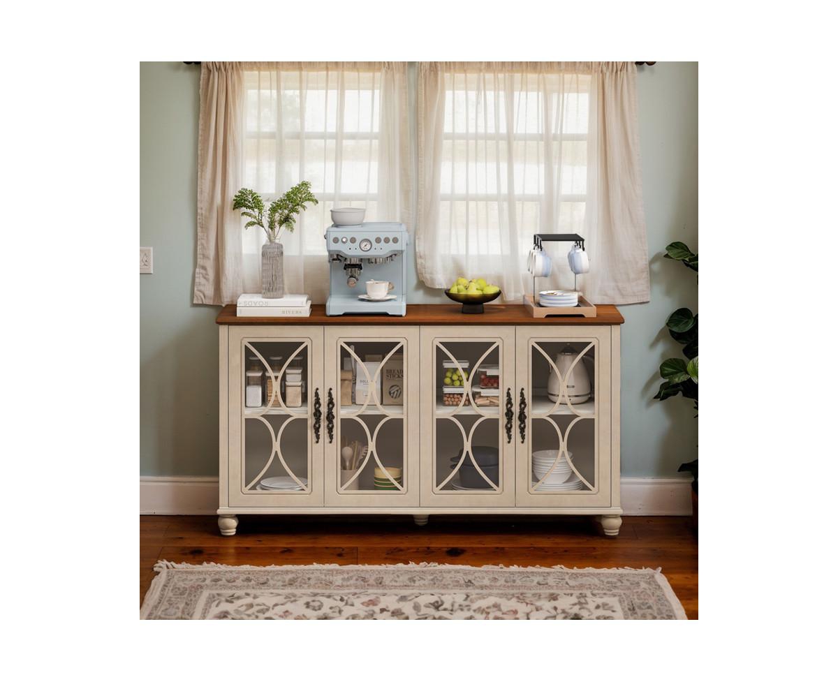 Casainc 4-Door Storage Cabinet with Tempered Glass Doors