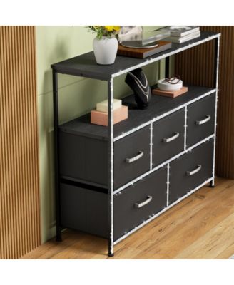 Dresser TV Stand, Entertainment Center with 5 Fabric Drawers, Media Console Table for TV with Open Storage Shelf Dresser for Bedroom/Living Room/Hallway