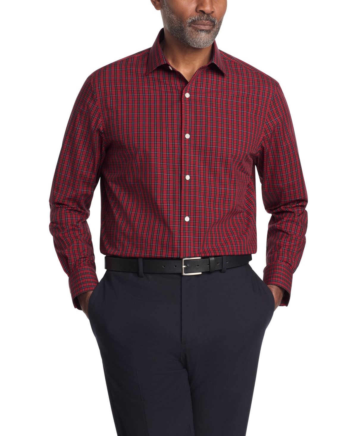 Tommy Hilfiger Regular Fit Plaid Thflex Dress Shirt In Burgundy