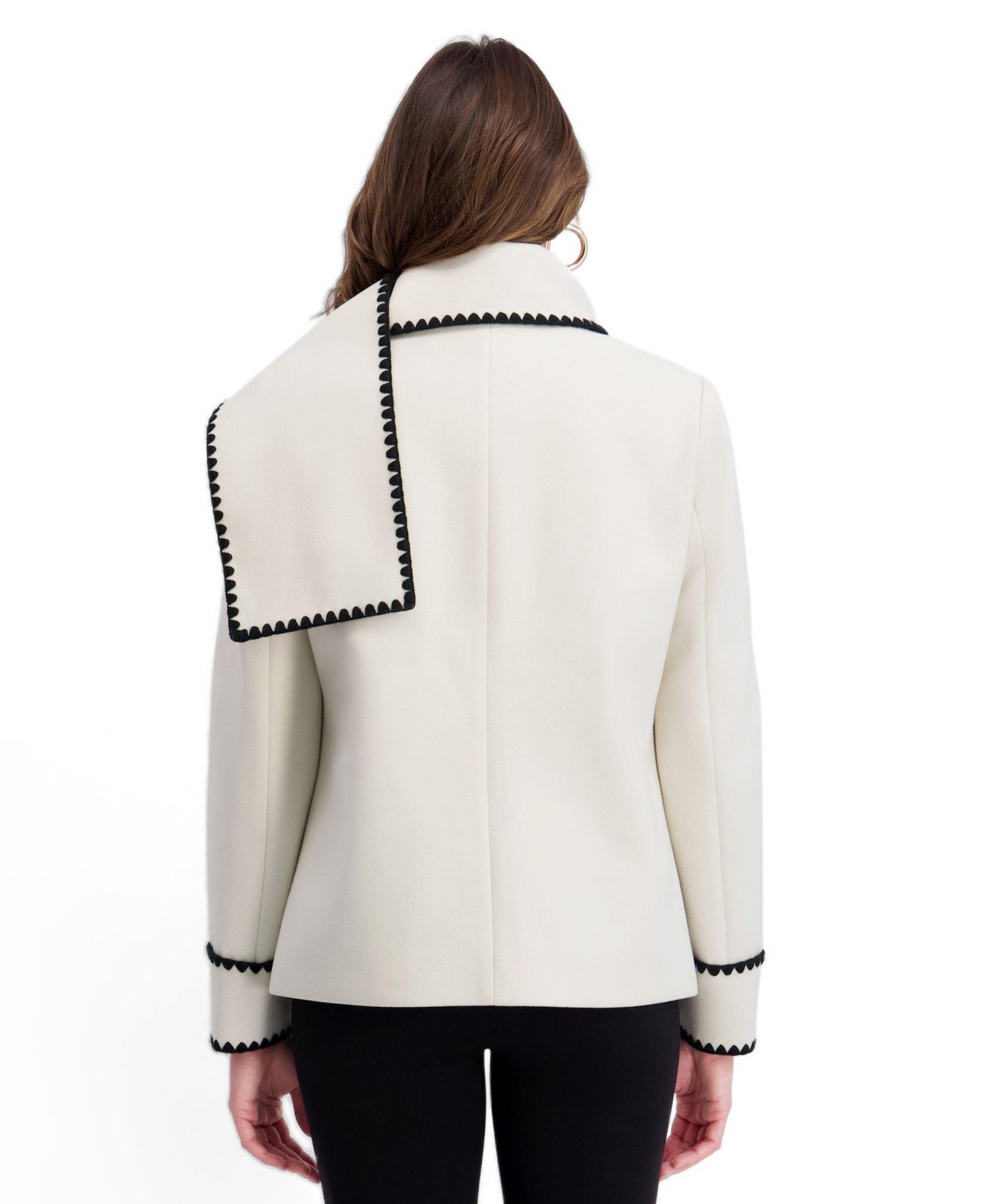 Женская куртка Kensie Scarf Collar Faux Wool Jacket with Whipstitch Detail, цвет: Чёрный / Белый — фото 4